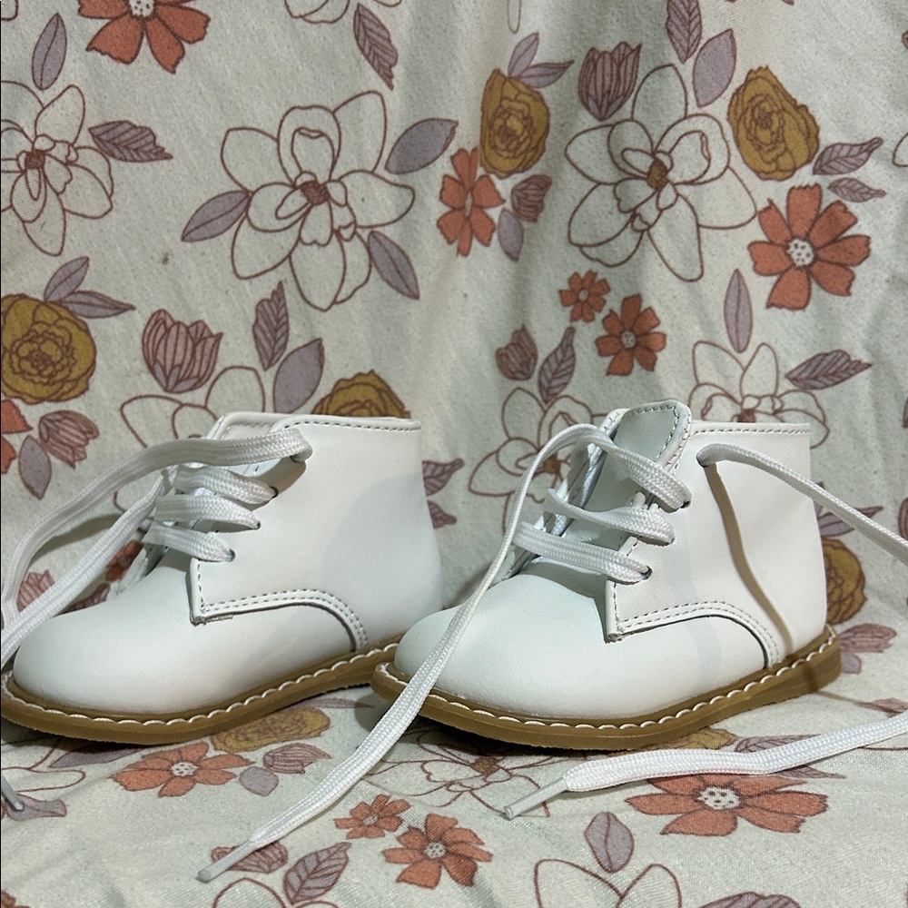 White Kids Shoes with Tan Soles